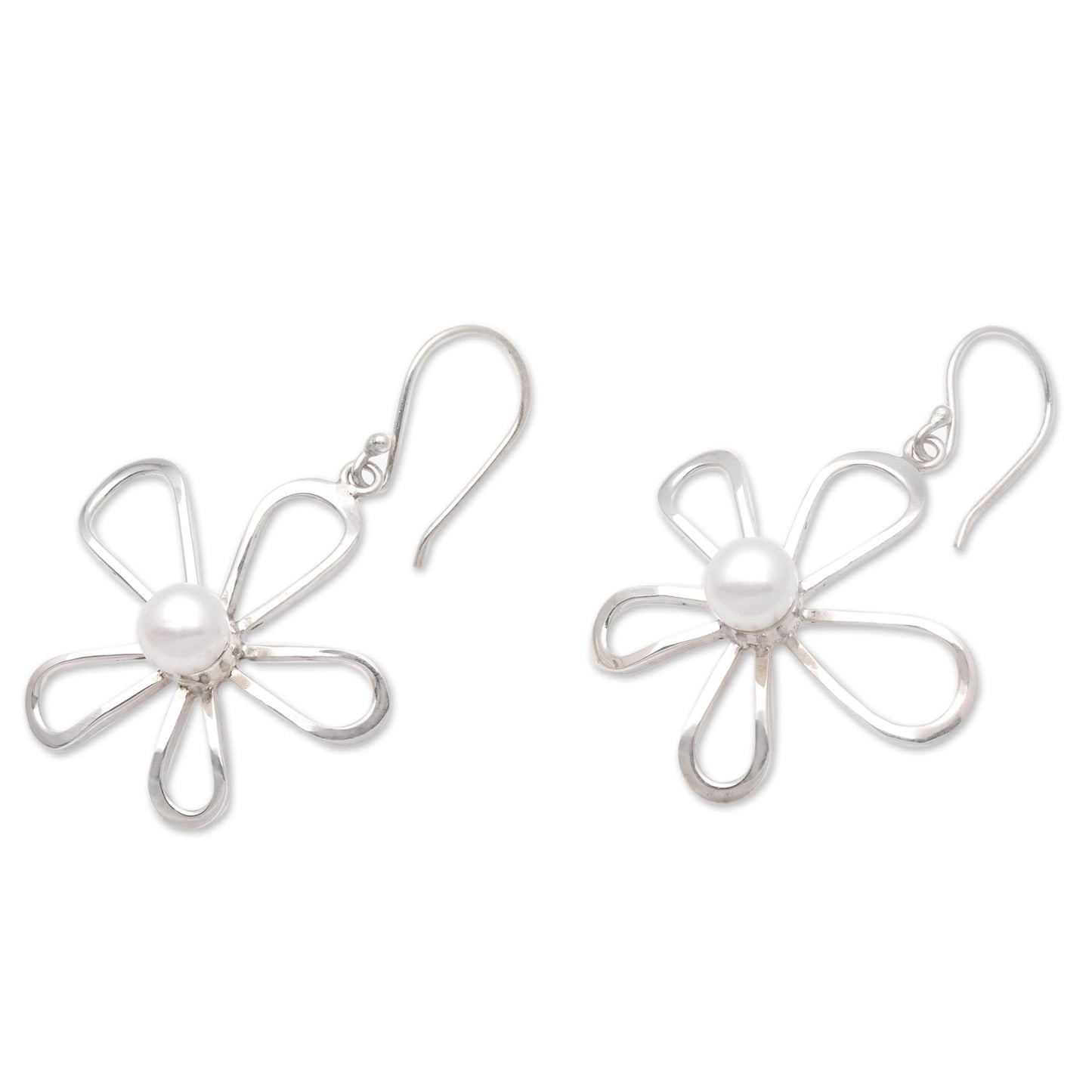 Flower's Center Floral Cultured Pearl Dangle Earrings Crafted in Bali