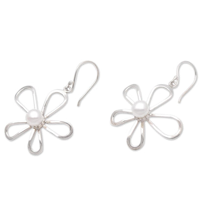 Flower's Center Floral Cultured Pearl Dangle Earrings Crafted in Bali