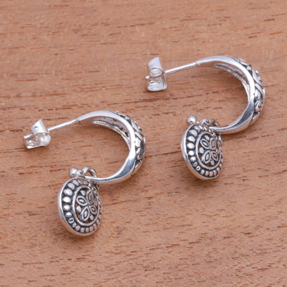 Giving Life Half-Hoop-Style Sterling Silver Dangle Earrings from Bali