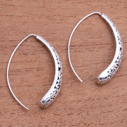 Vine Descent Vine Pattern Sterling Silver Drop Earrings from Bali