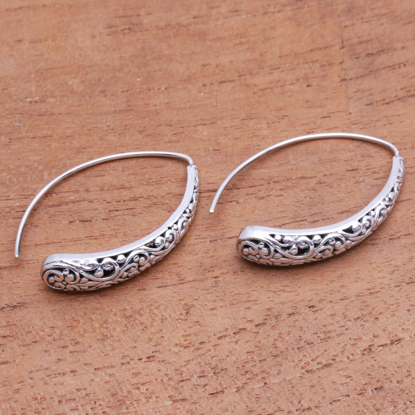 Vine Descent Vine Pattern Sterling Silver Drop Earrings from Bali