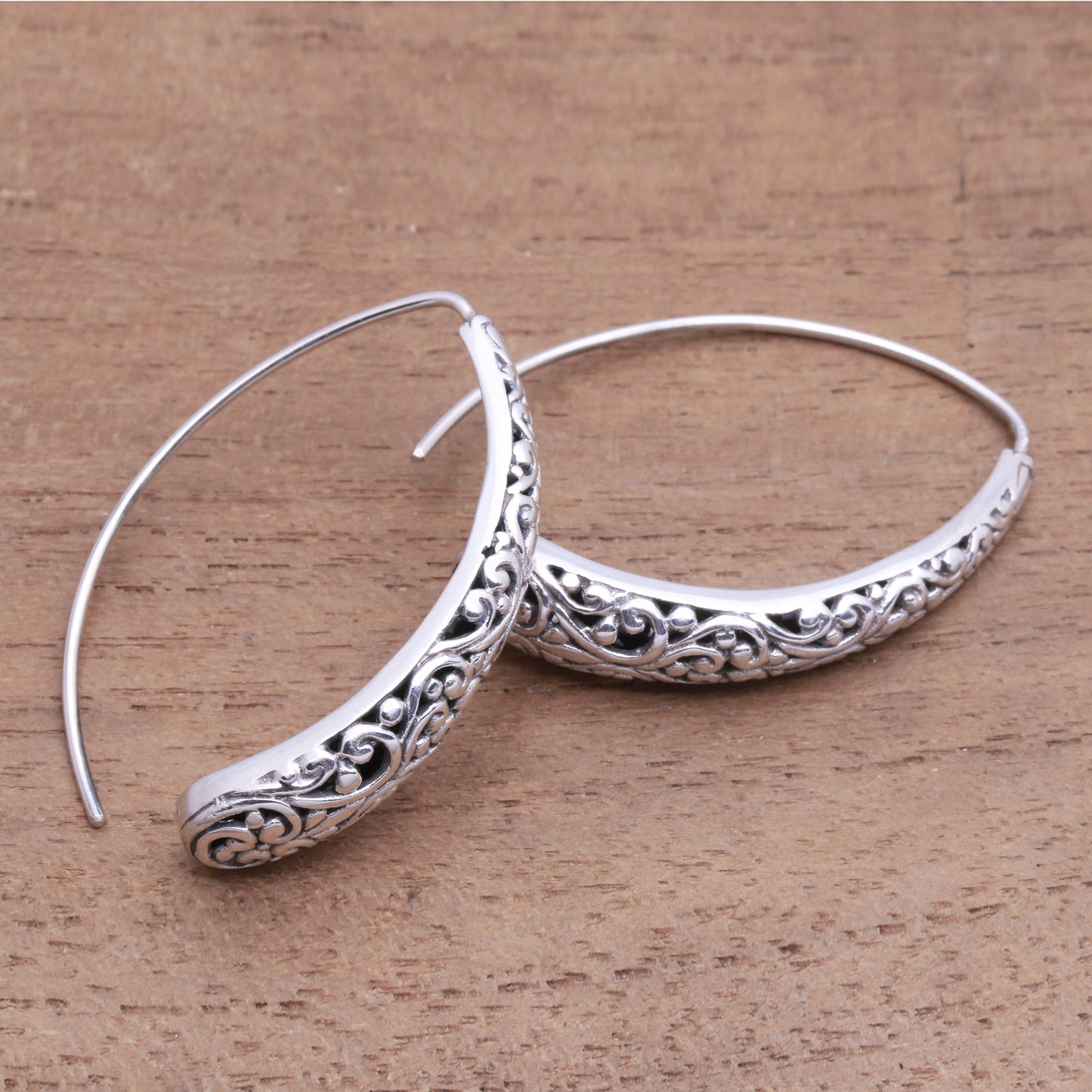 Vine Descent Vine Pattern Sterling Silver Drop Earrings from Bali