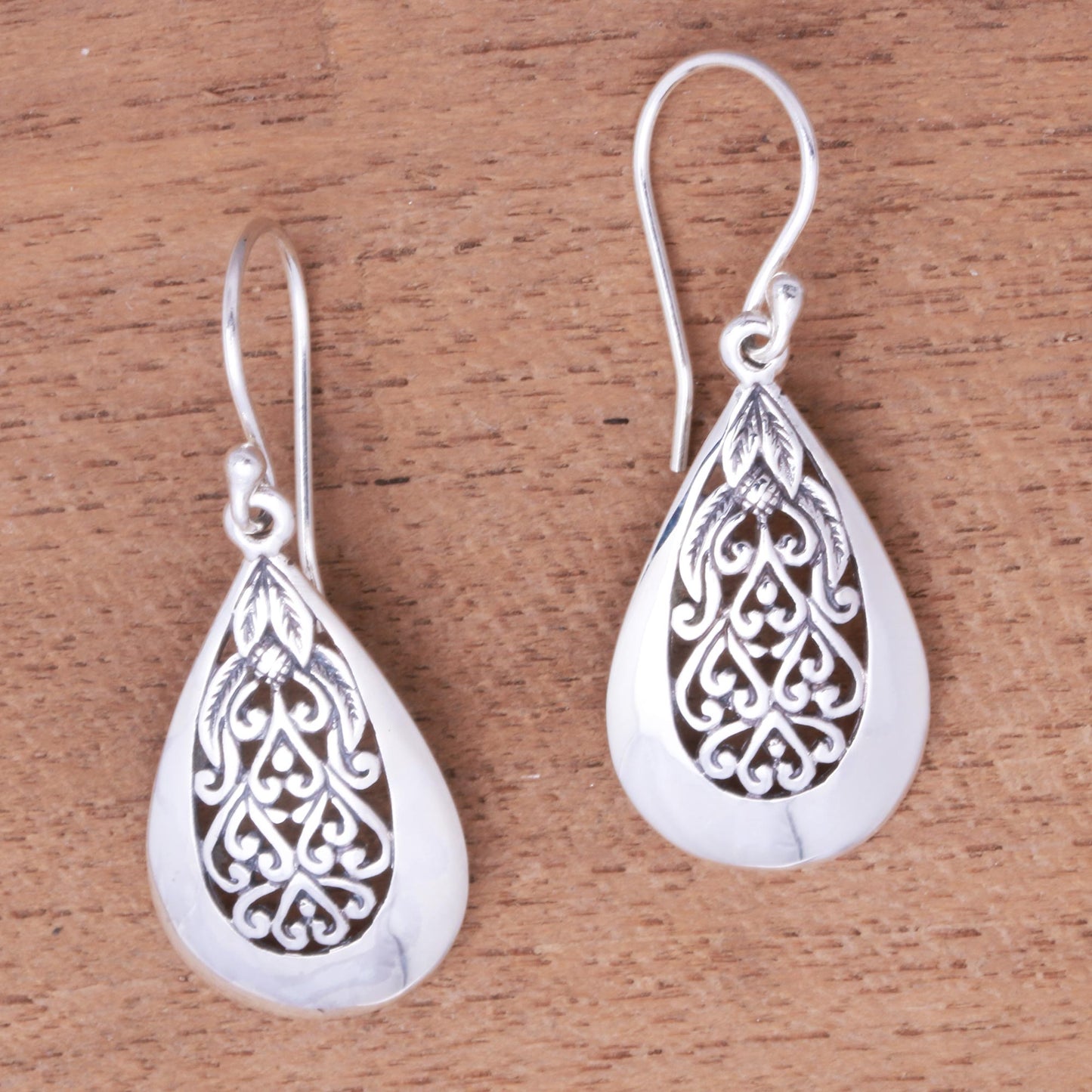 Hidden Flower Drop-Shaped Floral Sterling Silver Dangle Earrings from Bali