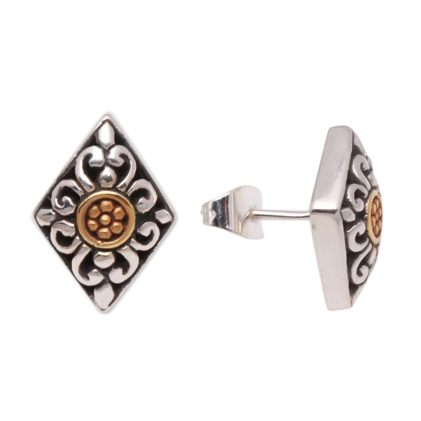 Kite Bouquet Kite-Shaped Gold Accented Sterling Silver Button Earrings