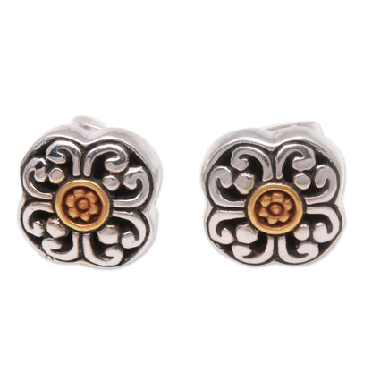 Curling Flower Floral 18k Gold Plated Sterling Silver Stud Earrings