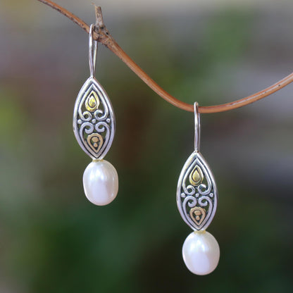 Frozen Drops Gold Accented Cultured Pearl Drop Earrings from Bali