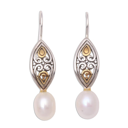 Frozen Drops Gold Accented Cultured Pearl Drop Earrings from Bali