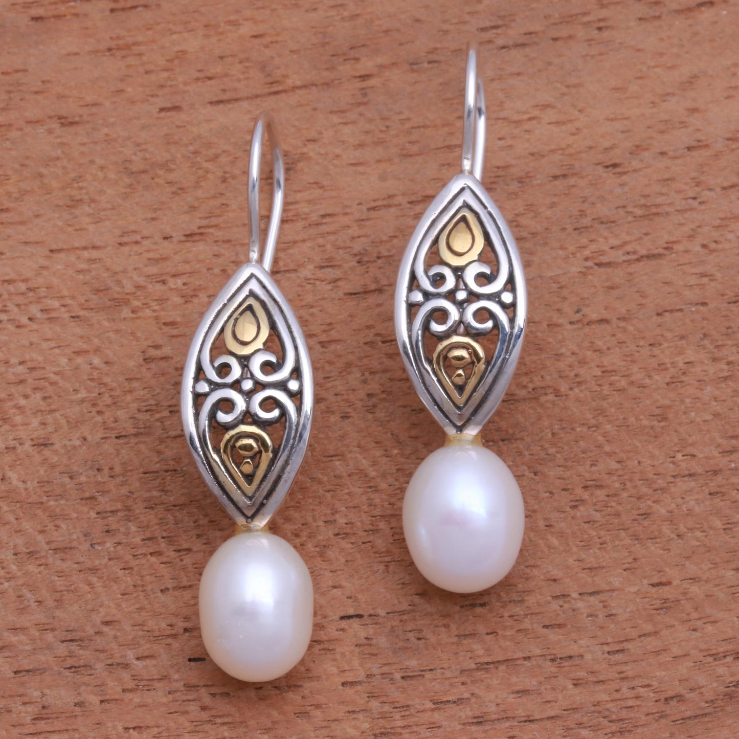 Frozen Drops Gold Accented Cultured Pearl Drop Earrings from Bali