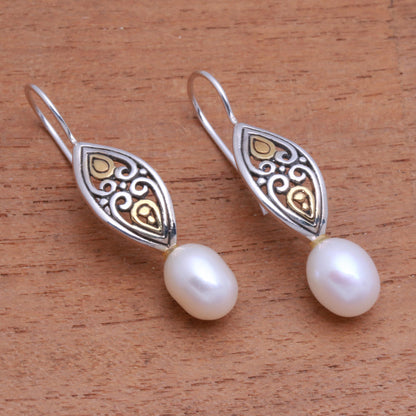 Frozen Drops Gold Accented Cultured Pearl Drop Earrings from Bali