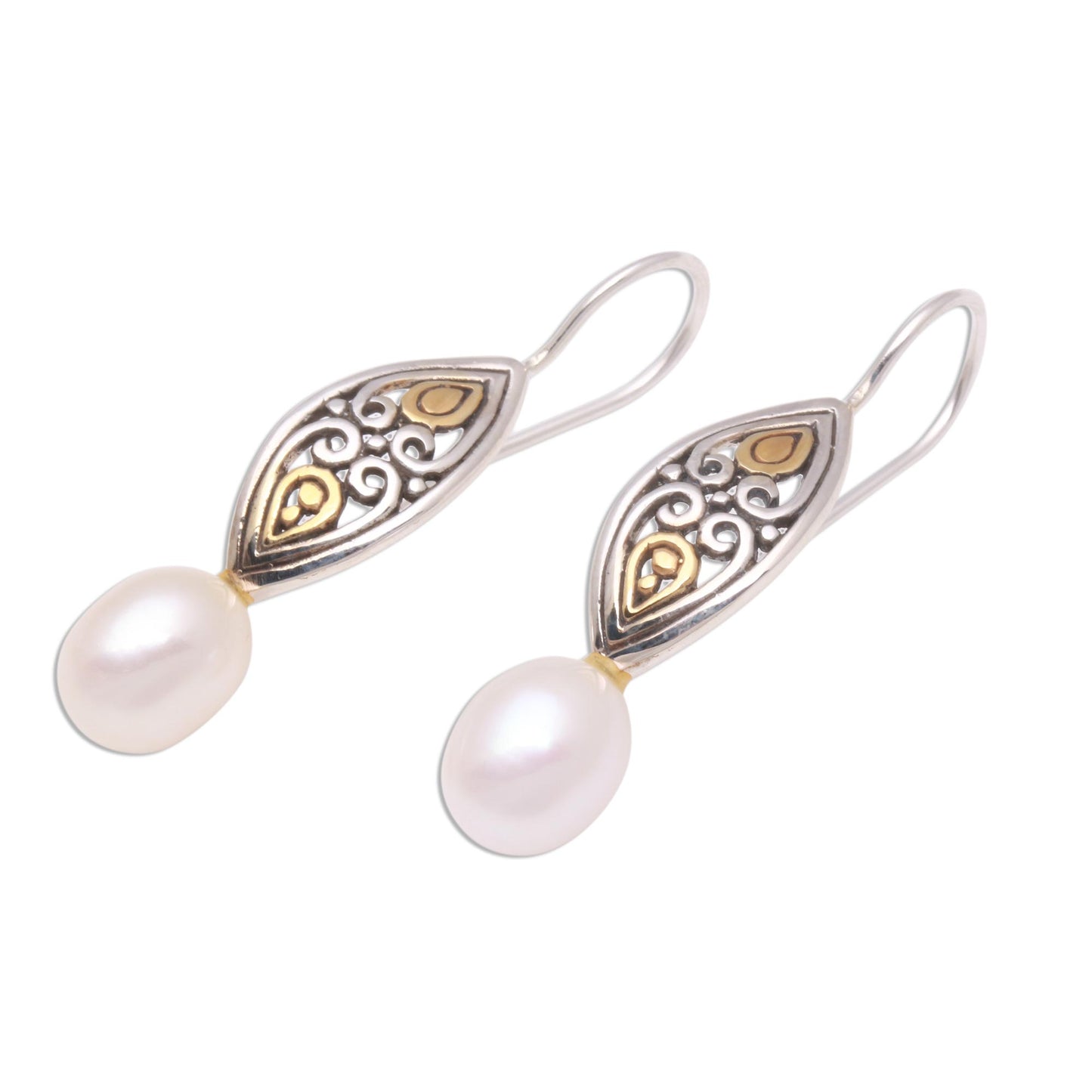 Frozen Drops Gold Accented Cultured Pearl Drop Earrings from Bali