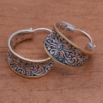 Between Sunlight Gold Accented Sterling Silver Hoop Earrings from Bali