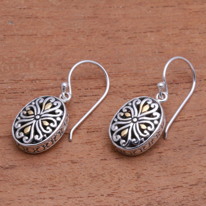 Charming Vines Oval Gold-Accented Sterling Silver Dangle Earrings from Bali