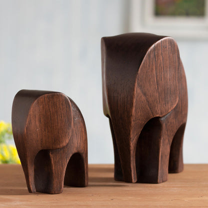 Dark Brown Elephants Cedar Wood Elephant Figurines from Peru (Pair)