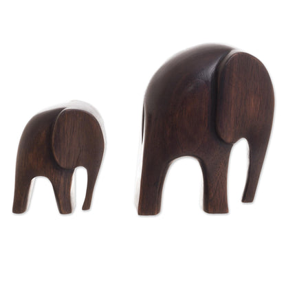 Dark Brown Elephants Cedar Wood Elephant Figurines from Peru (Pair)