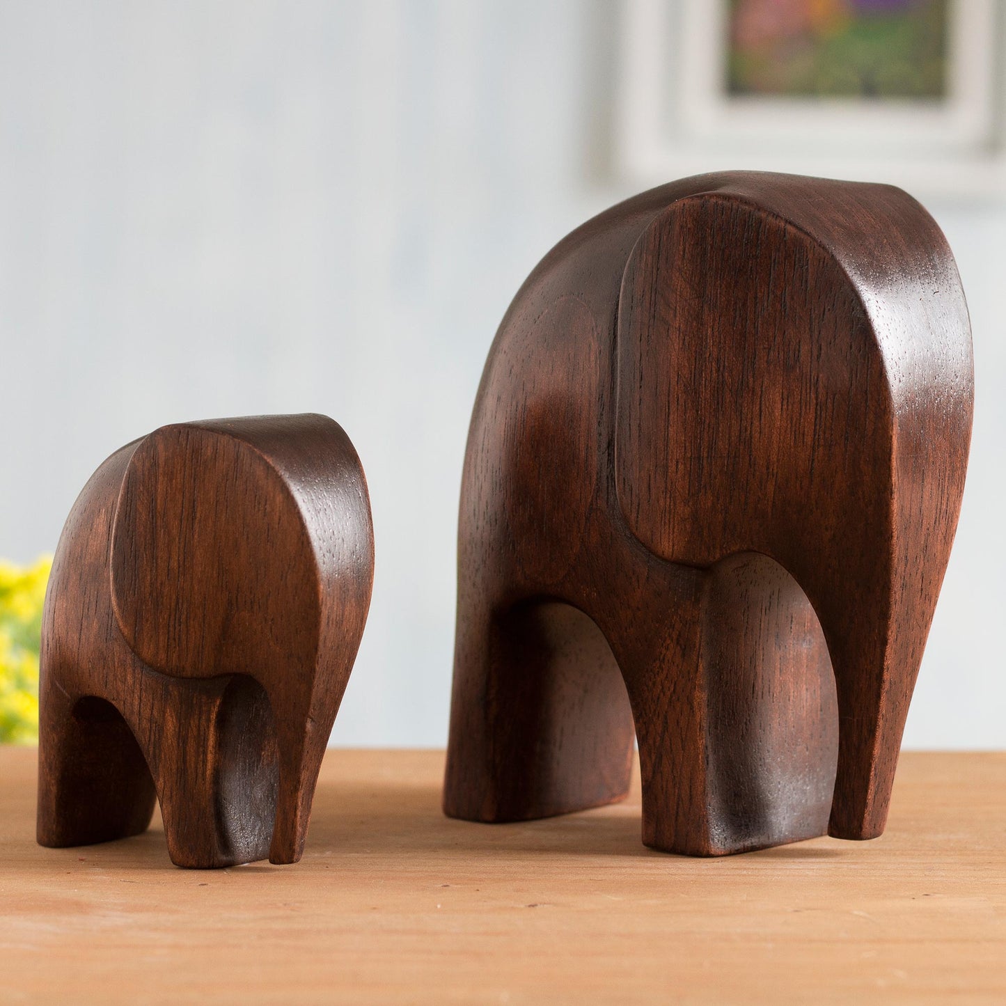 Dark Brown Elephants Cedar Wood Elephant Figurines from Peru (Pair)