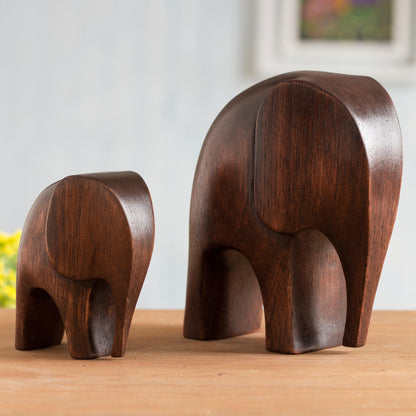 Dark Brown Elephants Cedar Wood Elephant Figurines from Peru (Pair)