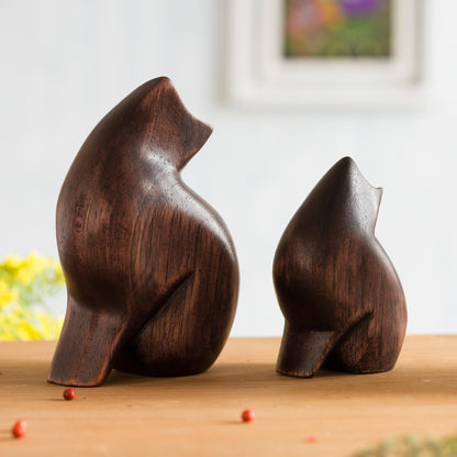 Mother Cat Cedar Wood Cat Figurines from Peru (Pair)