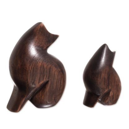 Mother Cat Cedar Wood Cat Figurines from Peru (Pair)