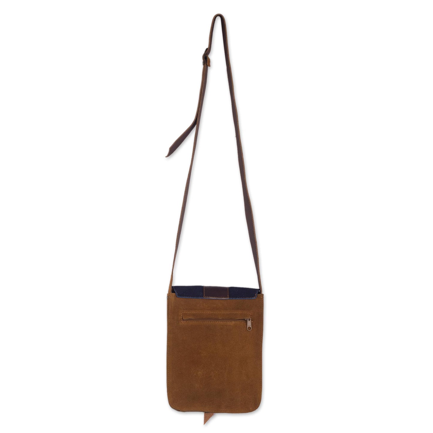 Stylish Adventure in Indigo Sepia and Indigo Leather Accented Suede Messenger Bag