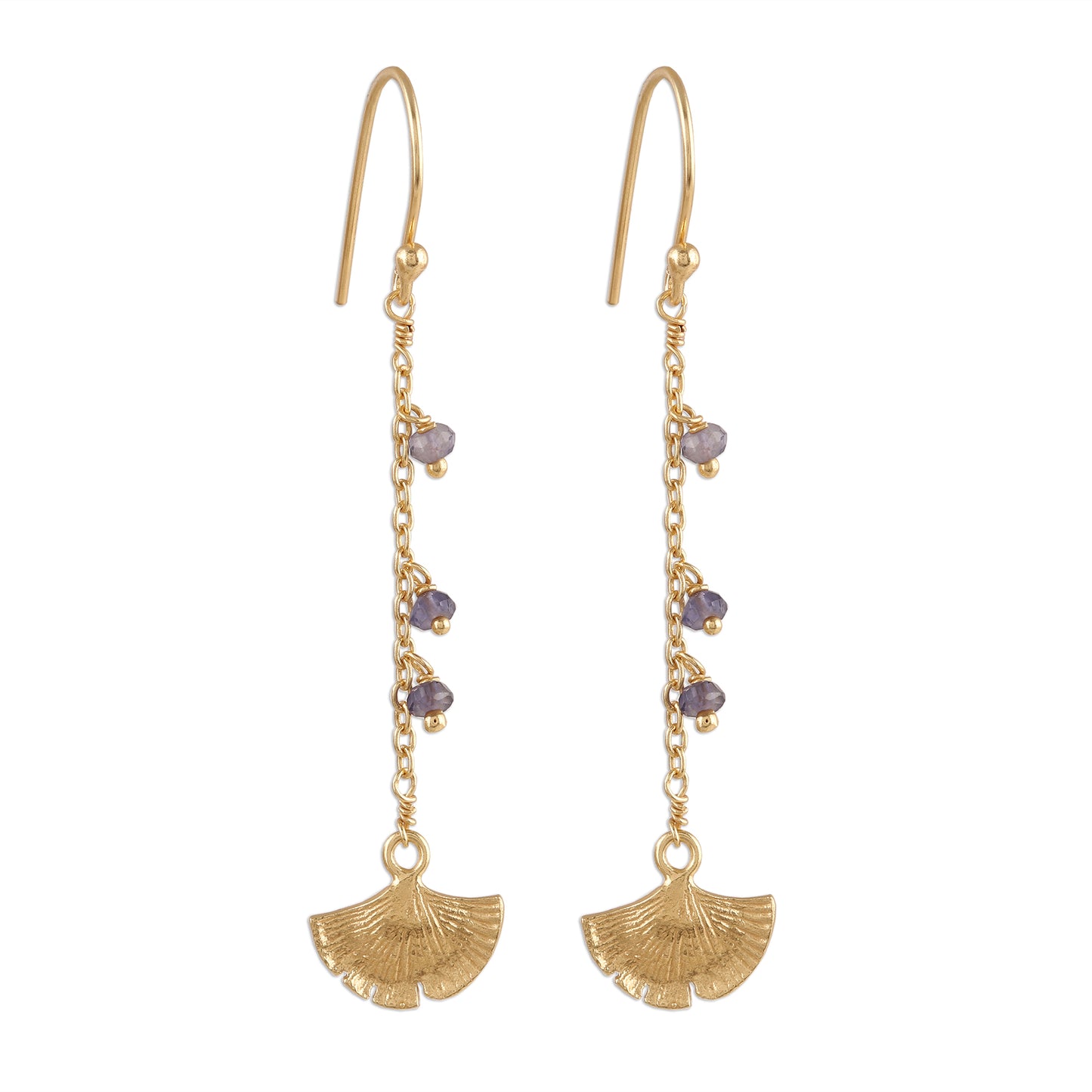 Ginkgo Hope Gold Plated Iolite Ginkgo Leaf Dangle Earrings from India