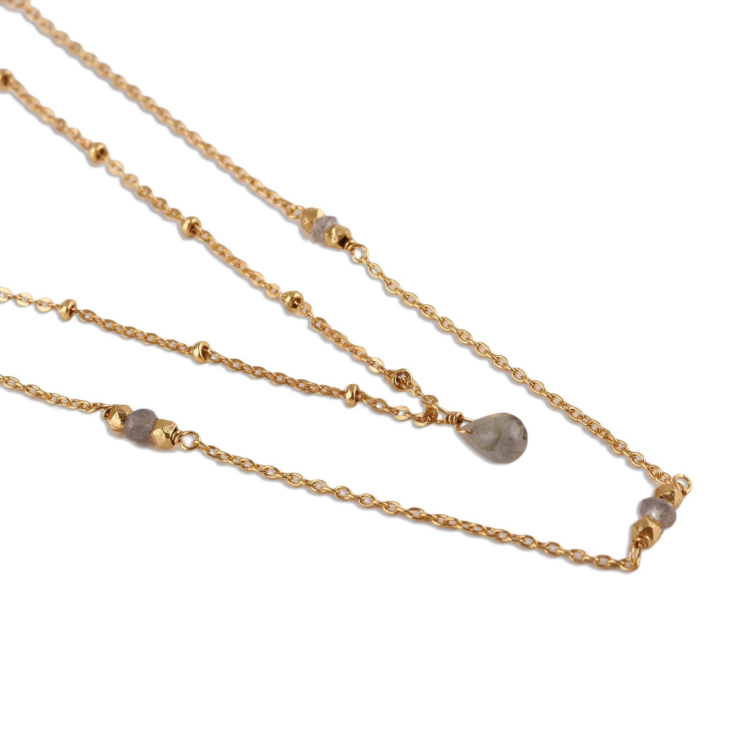 Misty Grace Gold Plated Labradorite Station Necklace from India