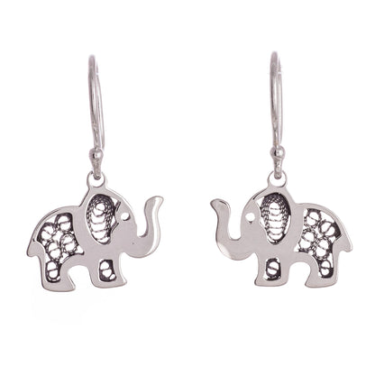 Fancy Elephant Sterling Silver Elephant with Filigree Dangle Earrings