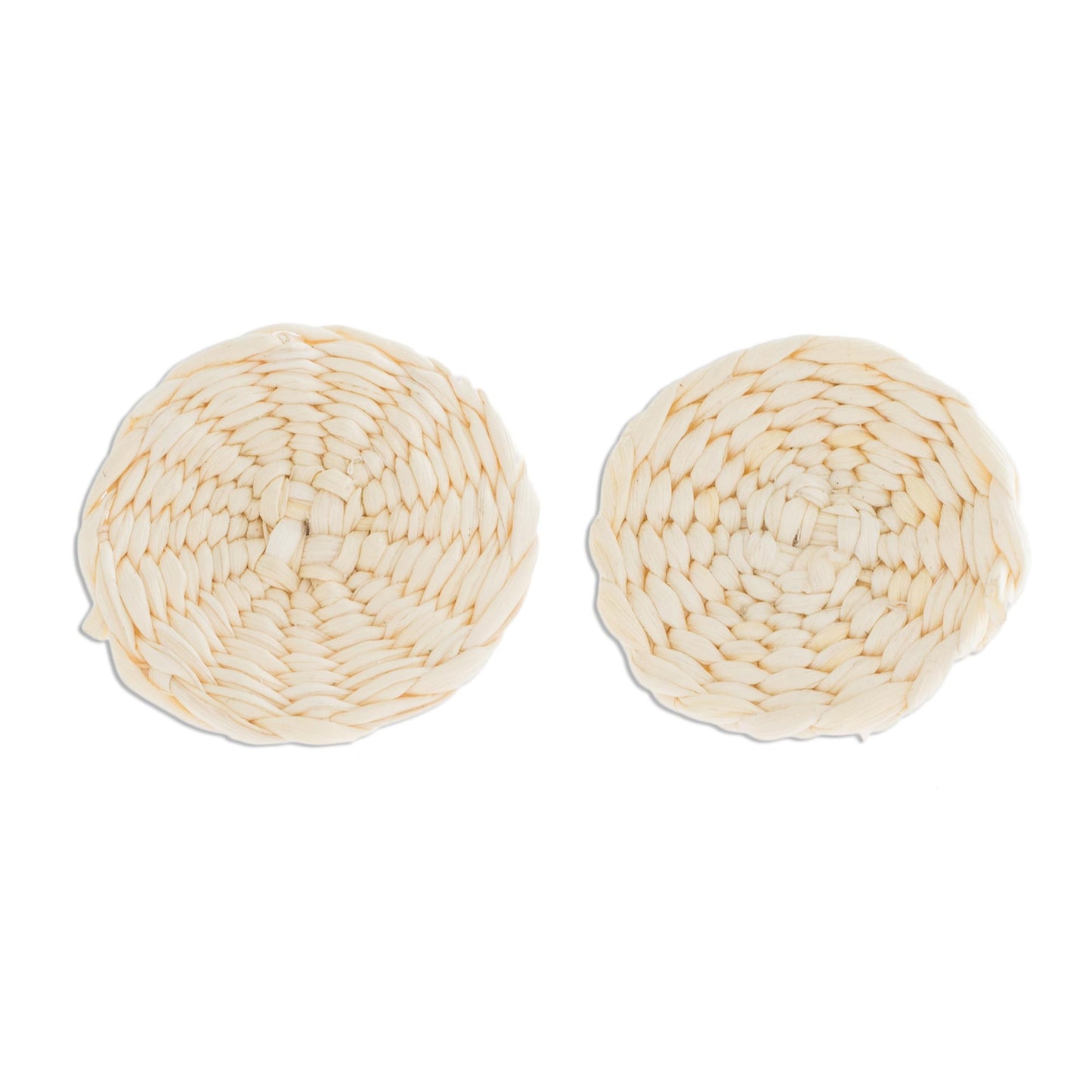 Circular Sensation in Natural Natural Off-White Woven Junco Reed Circular Button Earrings