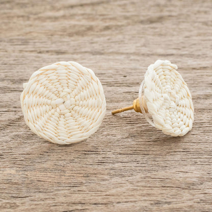 Circular Sensation in Natural Natural Off-White Woven Junco Reed Circular Button Earrings