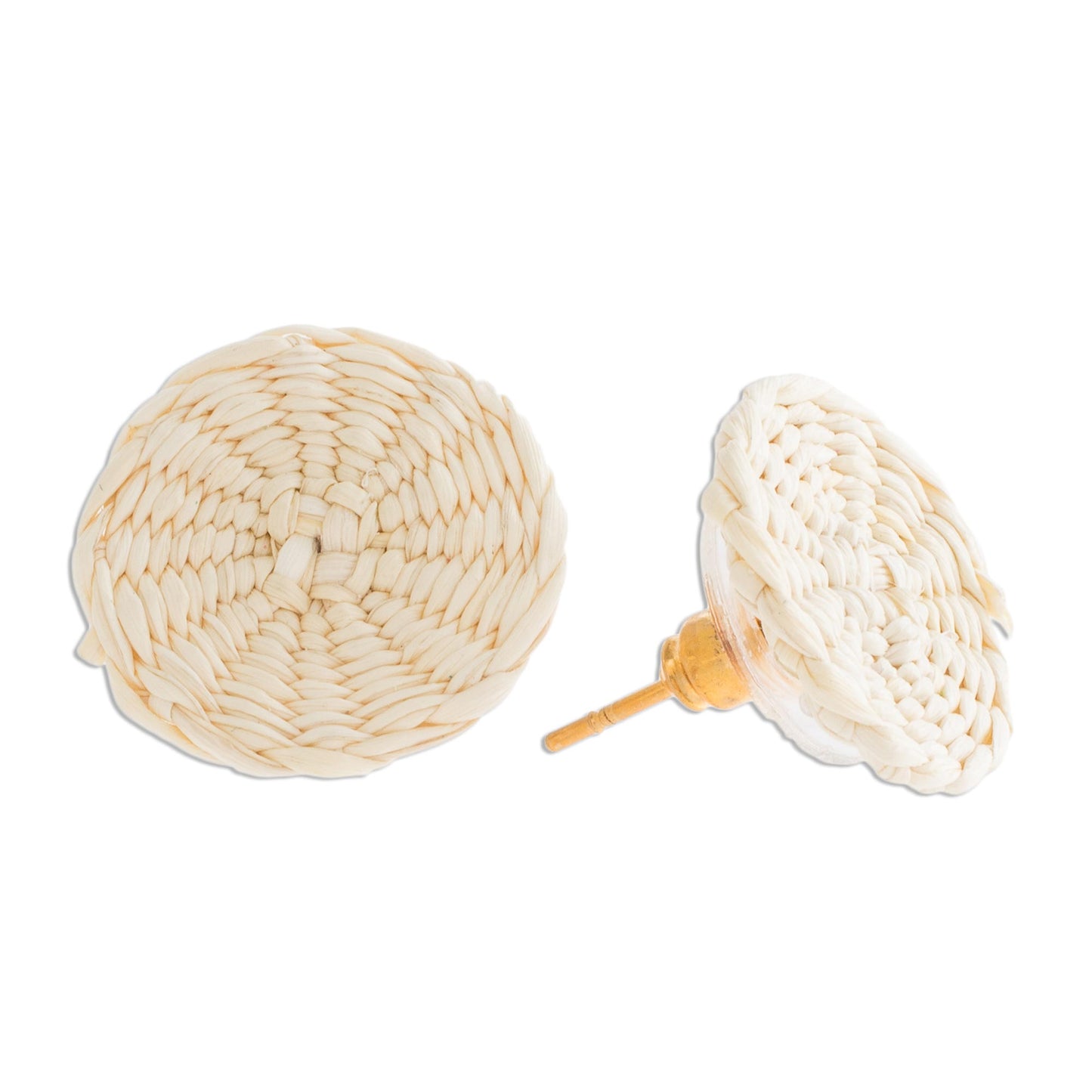 Circular Sensation in Natural Natural Off-White Woven Junco Reed Circular Button Earrings