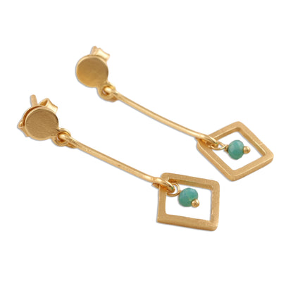 Square Dazzle 22k Gold Plated Chalcedony Dangle Earrings from India