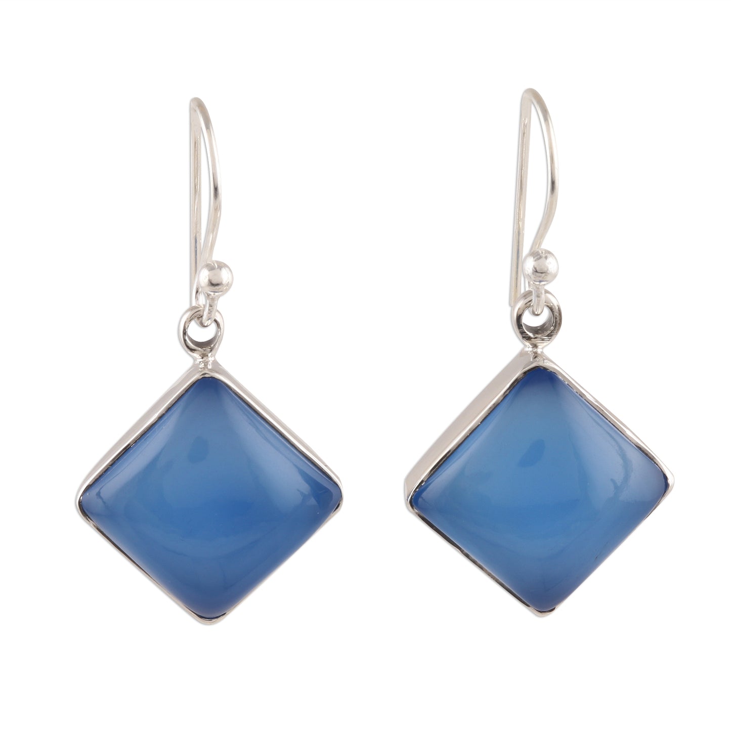 Sky Squares Square Blue Chalcedony Dangle Earrings Crafted in India