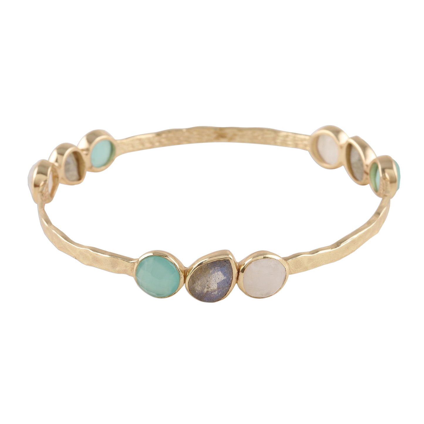 Lavish Harmony Gold Plated Multi-Gemstone Bangle Bracelet from India