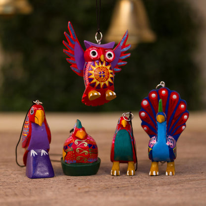 Magic Birds Hand-Painted Wood Alebrije Bird Ornaments (Set of 5)