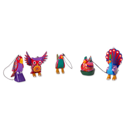 Magic Birds Hand-Painted Wood Alebrije Bird Ornaments (Set of 5)