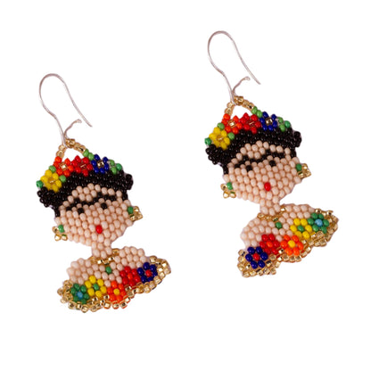 Frida Beads Frida Kahlo Glass Beaded Dangle Earrings from Mexico