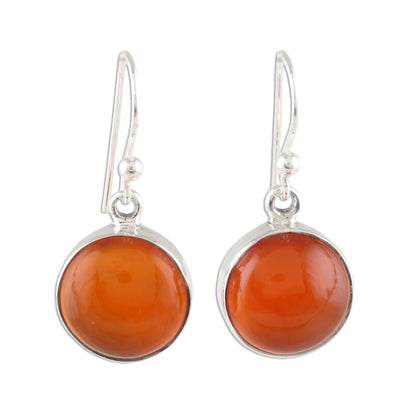 Fiery Domes Round Carnelian Dangle Earrings from India