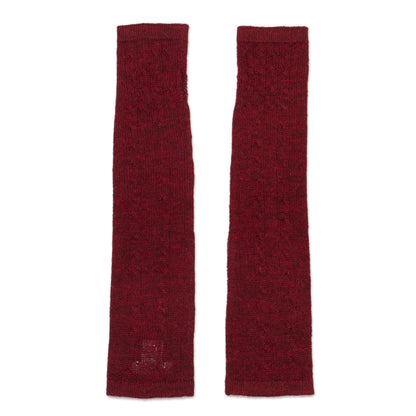 Luscious Twist in Burgundy Burgundy 100% Baby Alpaca Cable Knit Fingerless Mitts