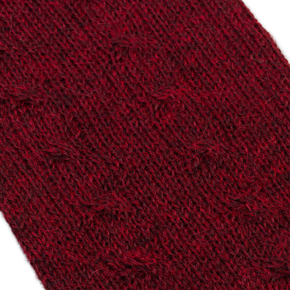 Luscious Twist in Burgundy Burgundy 100% Baby Alpaca Cable Knit Fingerless Mitts