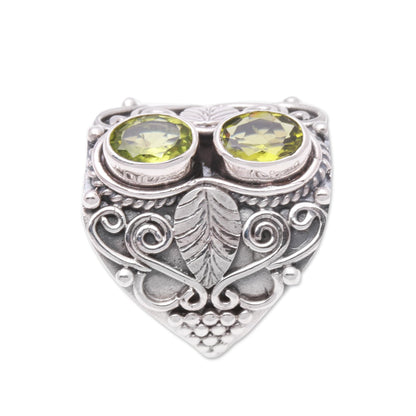 Verdant Eyes Leaf Motif Peridot Cocktail Ring Crafted in Bali