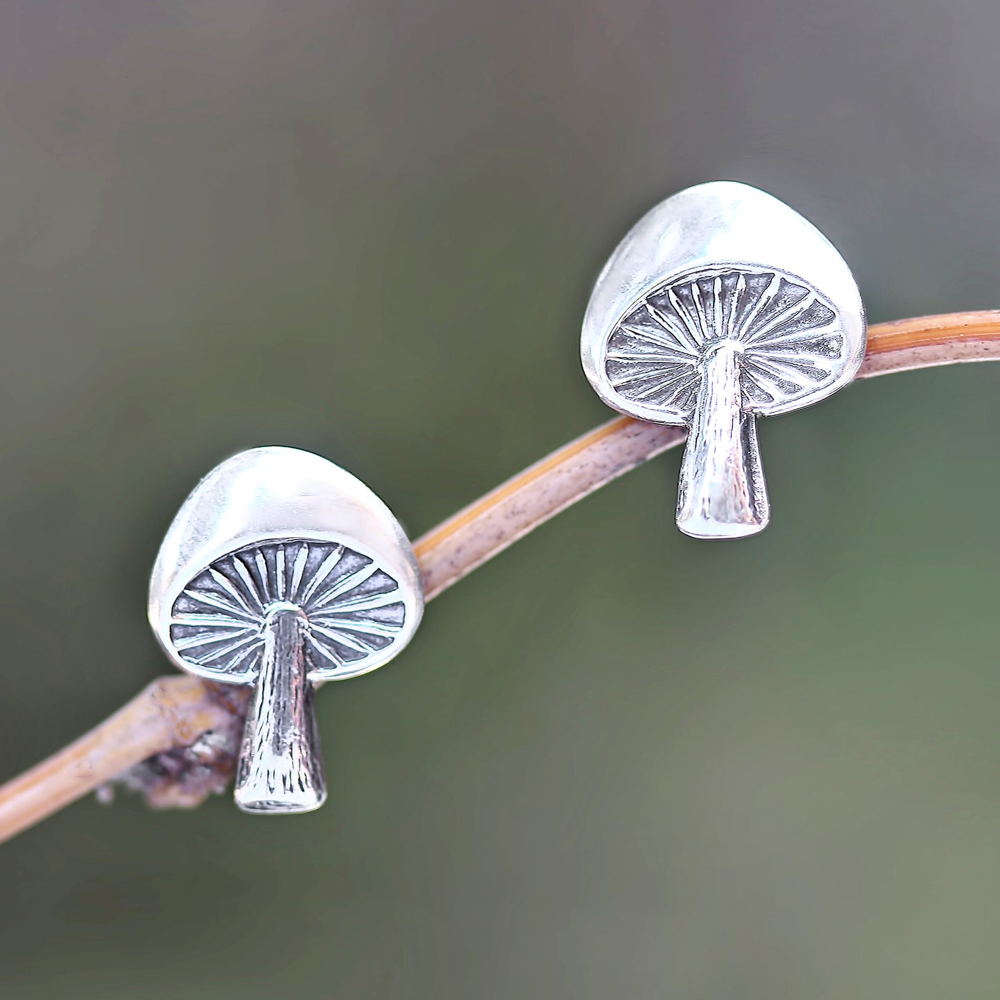 NOVICA  Mushroom-Shaped Sterling Silver Stud Earrings from Bali, 'Gleaming Mushrooms'