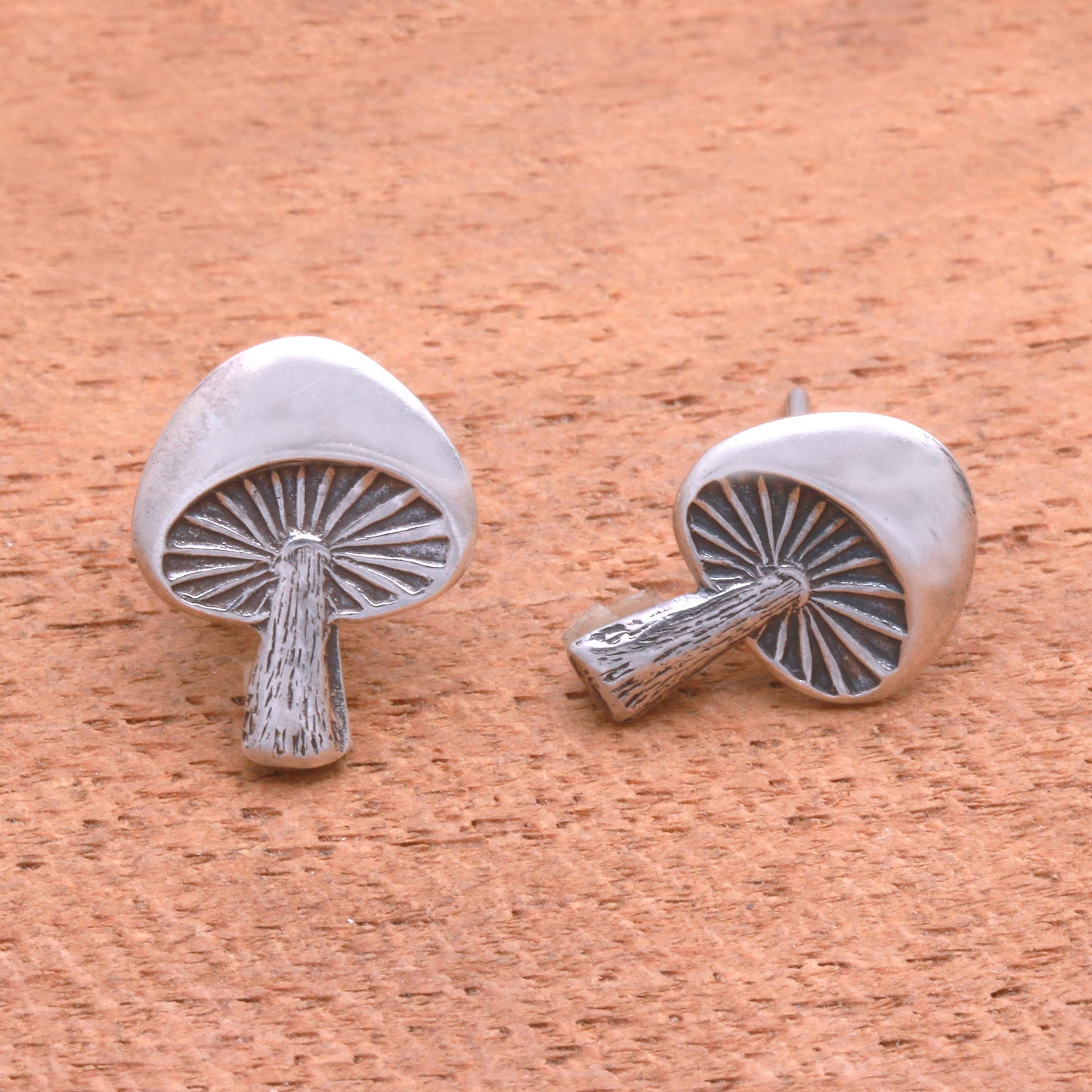 NOVICA  Mushroom-Shaped Sterling Silver Stud Earrings from Bali, 'Gleaming Mushrooms'