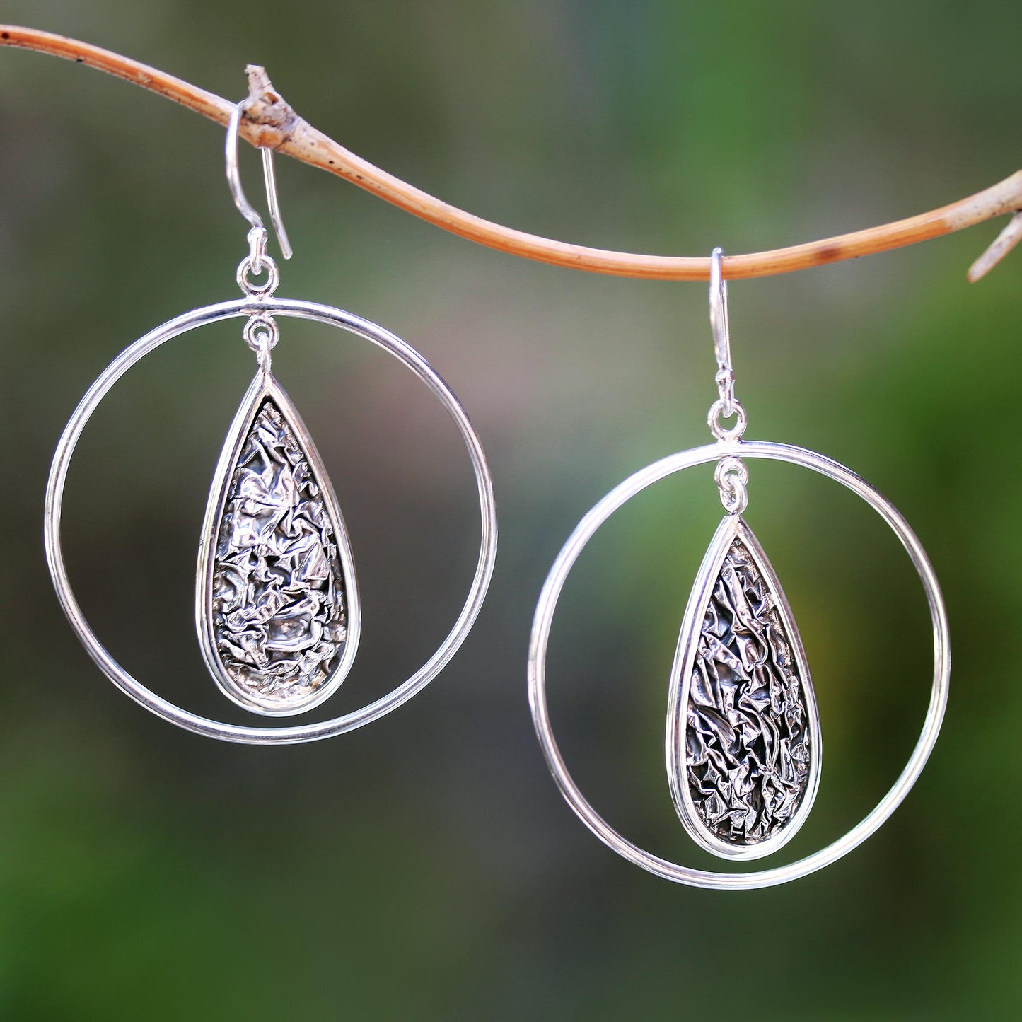 Contour Drops Drop-Shaped Contoured Sterling Silver Dangle Earrings