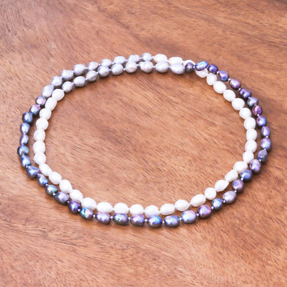 Blissful Woman in Grey Cultured Pearl Beaded Long Necklace in Grey from Thailand