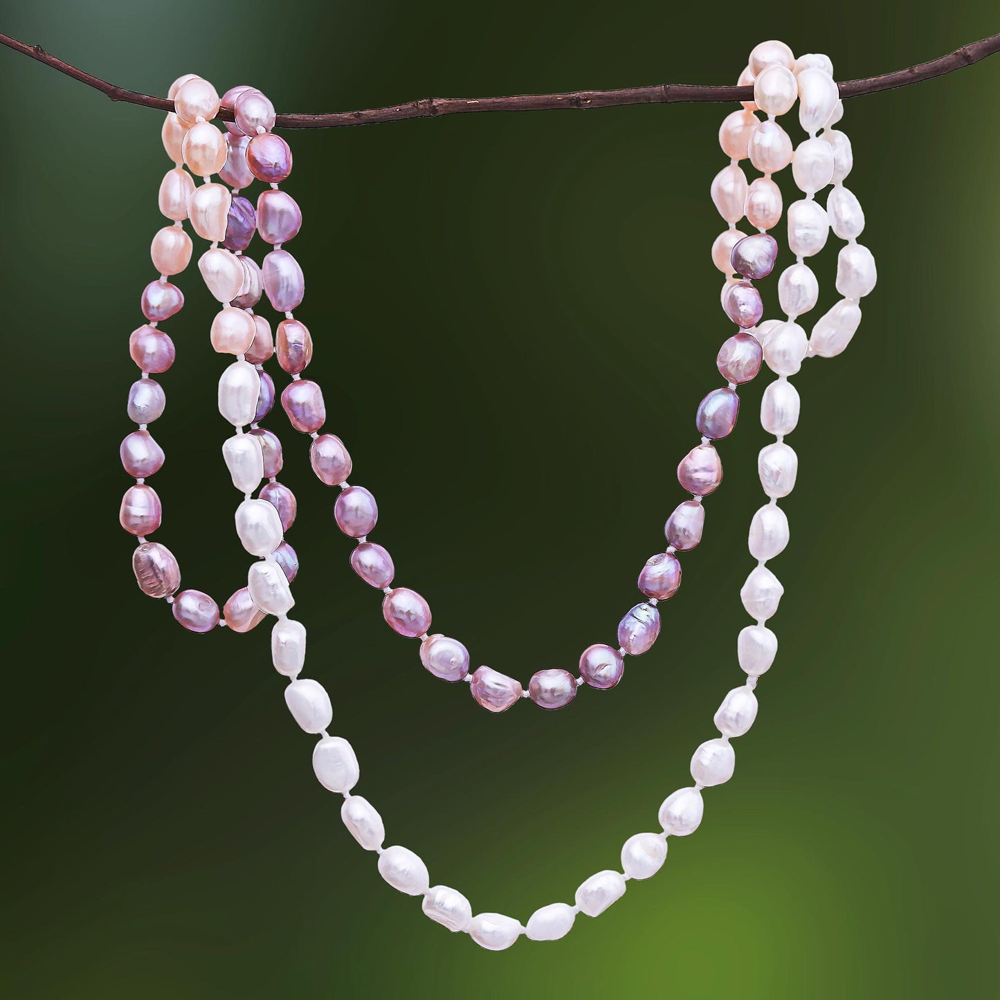 Blissful Woman in Pink Cultured Pearl Beaded Long Necklace in Pink from Thailand