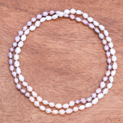 Blissful Woman in Pink Cultured Pearl Beaded Long Necklace in Pink from Thailand