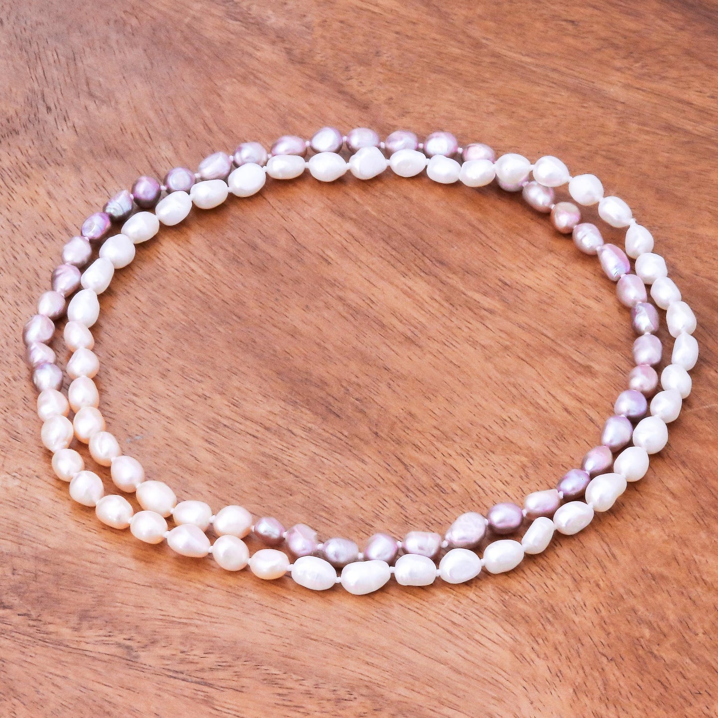 Blissful Woman in Pink Cultured Pearl Beaded Long Necklace in Pink from Thailand