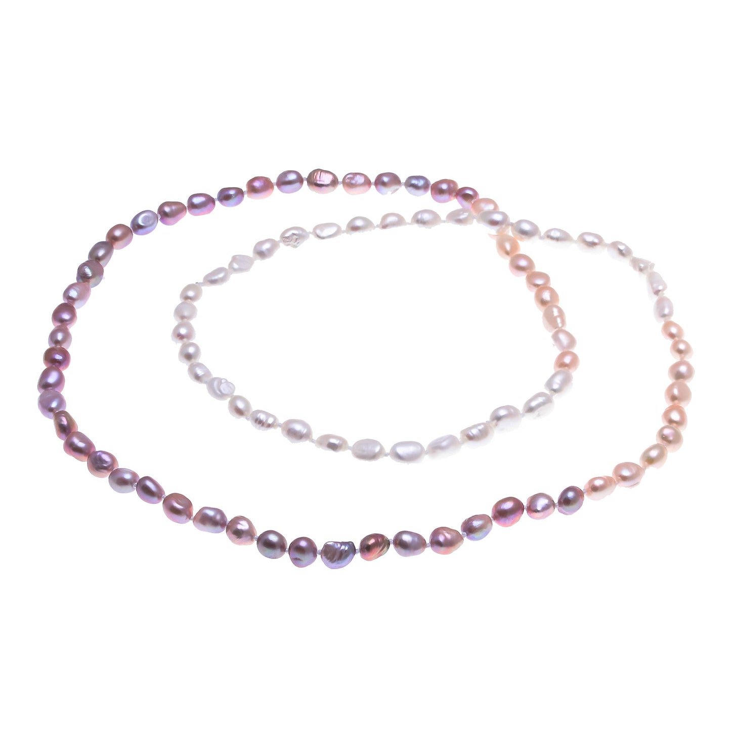 Blissful Woman in Pink Cultured Pearl Beaded Long Necklace in Pink from Thailand