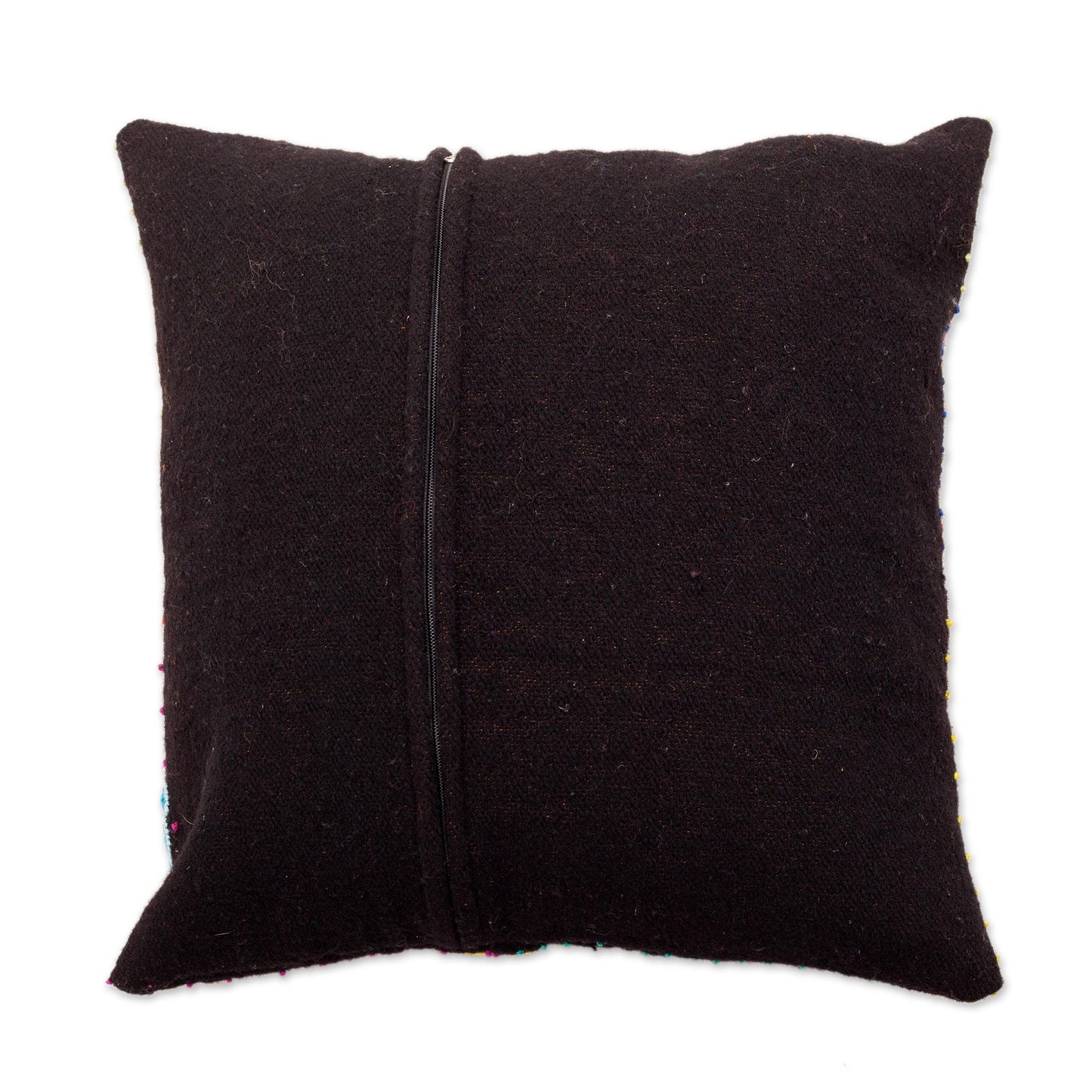 Dark Garden Floral Embroidered Wool Cushion Cover from Peru