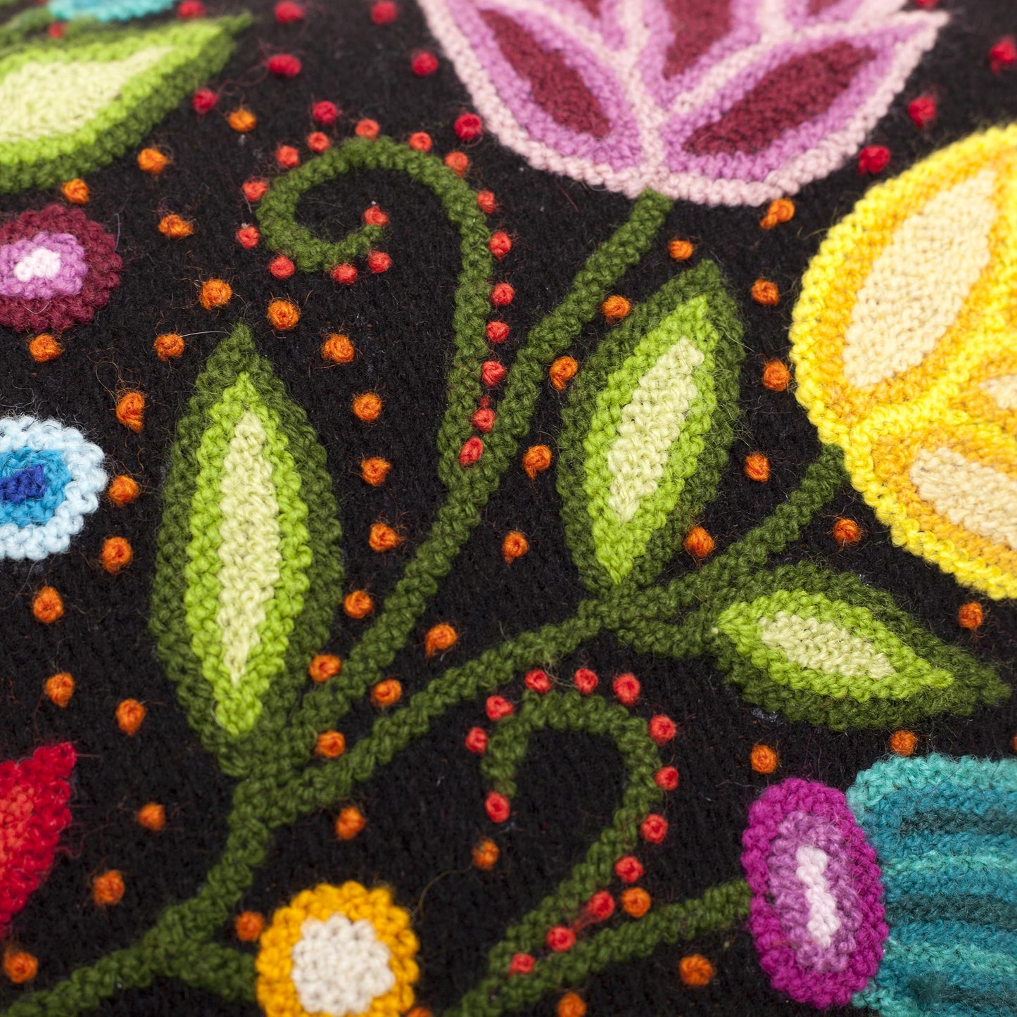 Dark Garden Floral Embroidered Wool Cushion Cover from Peru