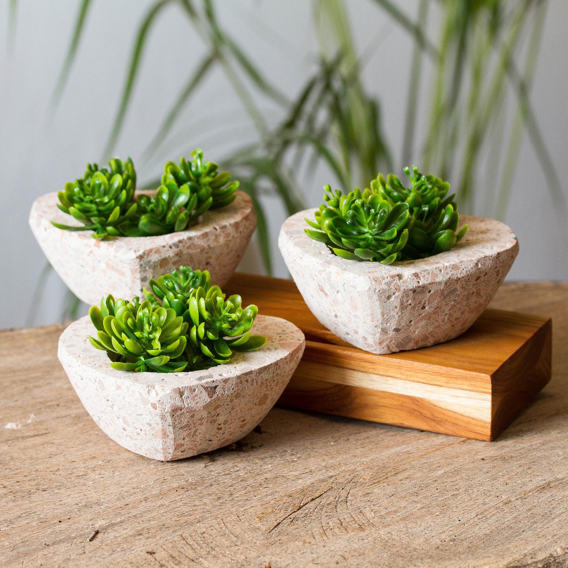 set of three plant pots NOVICA Lovely Plants Heart-Shaped Reclaimed Stone Flower Pots (Set of 3)